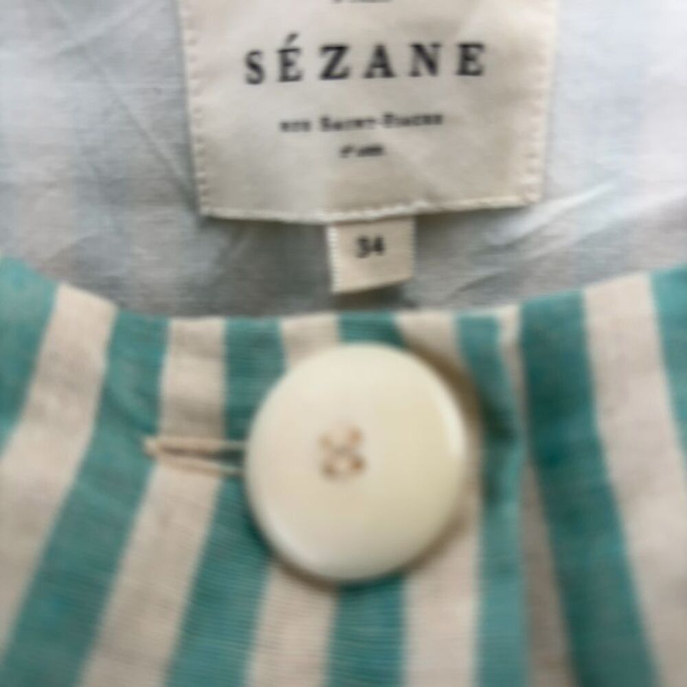 Sezane Green and Cream Striped Cropped Jumpsuit - Picture 3 of 3